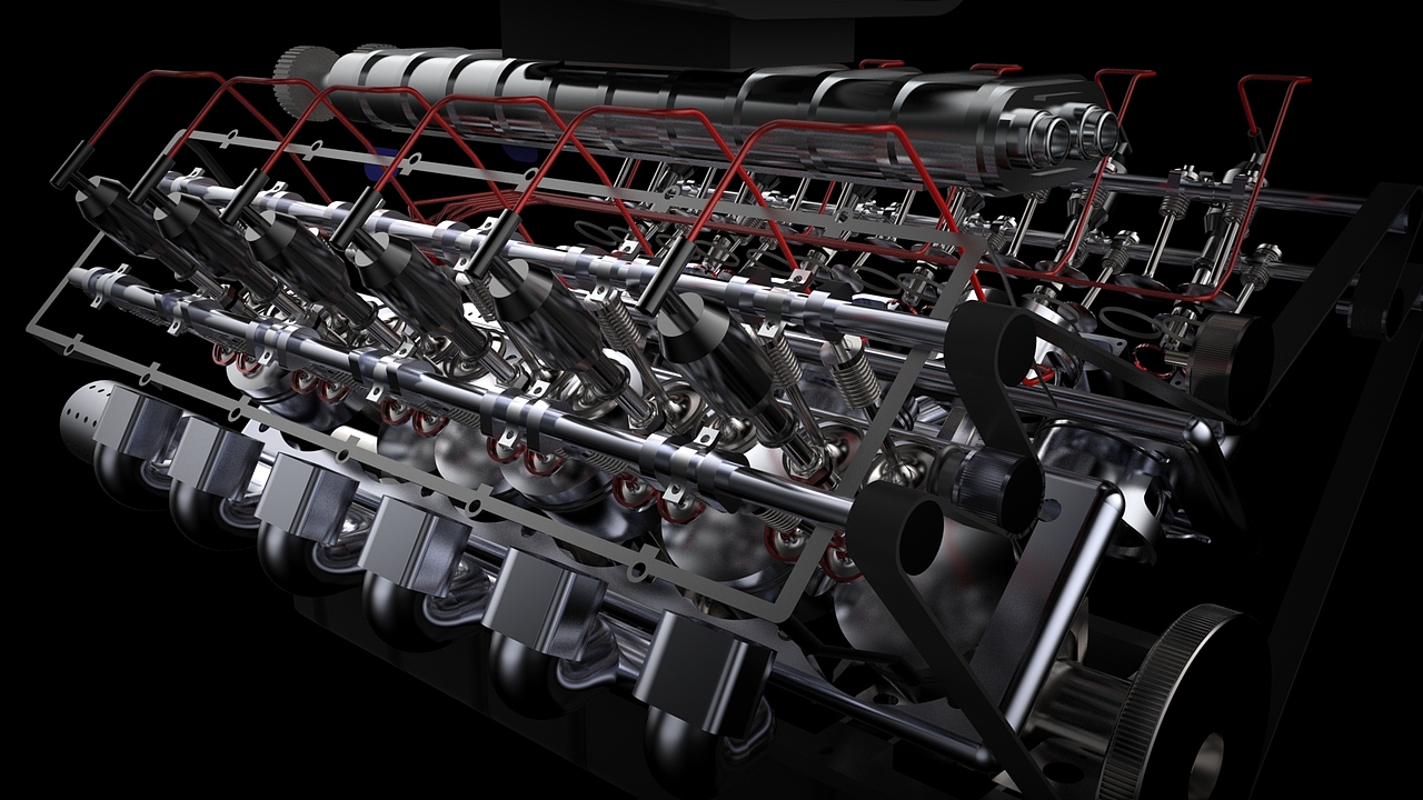 增压V12发动机-渲染练习