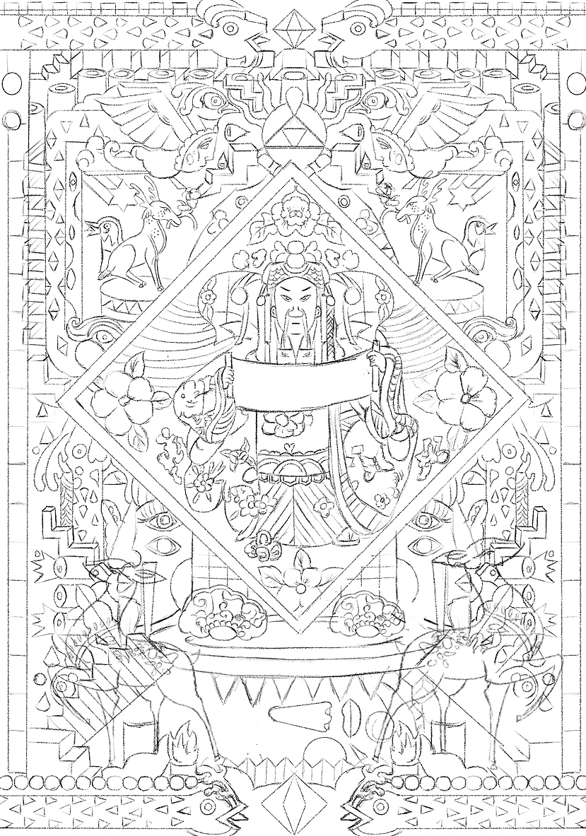 年画  插画设计 _福禄寿喜