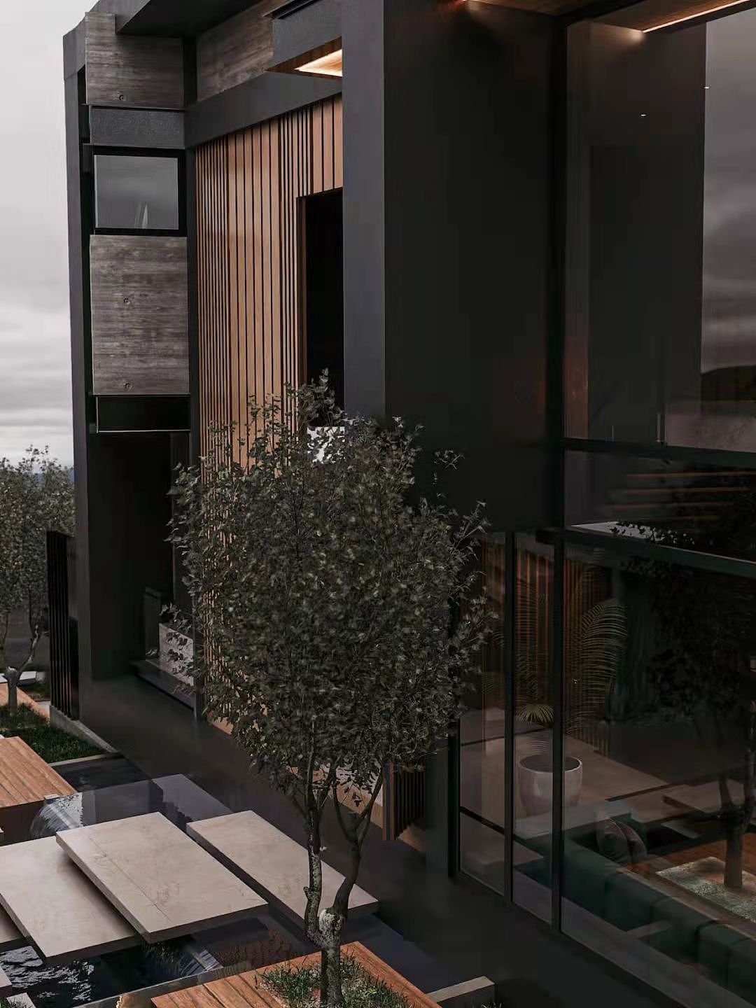 沉稳的黑色独栋自建别墅设计