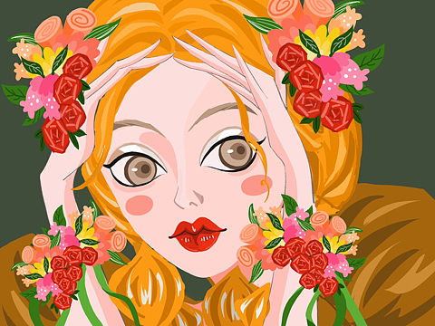 带花环的女孩 扁平插画