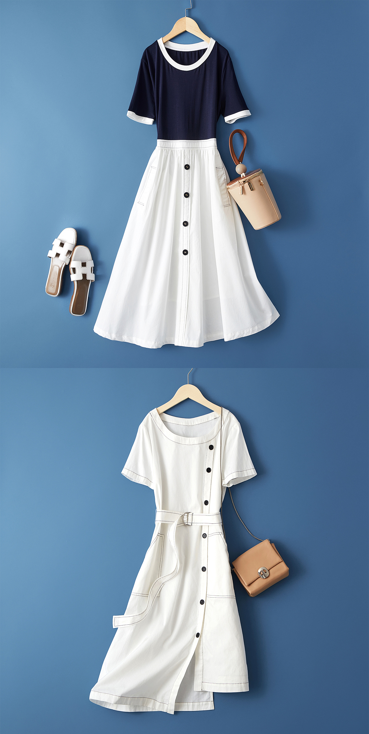 连衣裙平铺拍摄 夏装长裙摆拍 女装平铺图展示 点击图