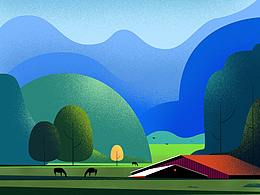 噪点质感扁平风景插画