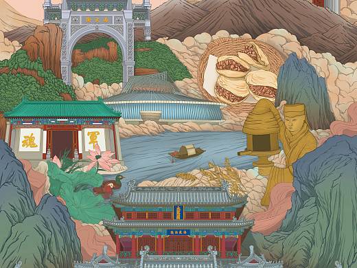 保定地标建筑插画