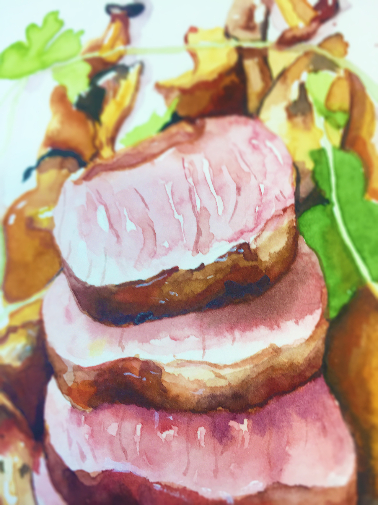 水彩手绘--5分牛排