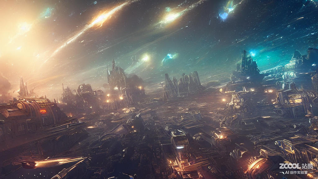 #AI创作实验室#浩瀚星空,无尽的飞船战舰压城欲摧。