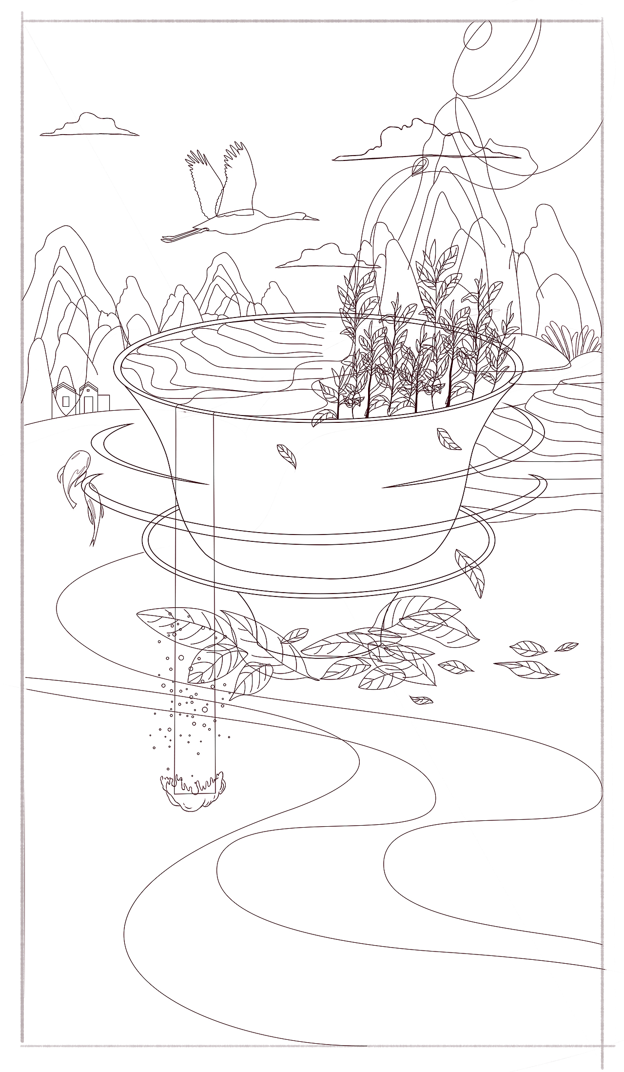 国潮/茶叶插画《庐山云雾茶》