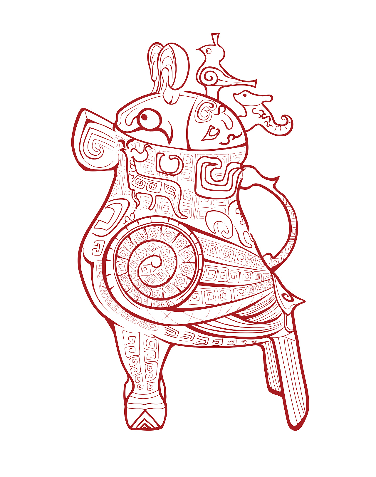 河南博物馆“妇好鸮遵”手绘设计（图ZMjI4NDYwMDg4） - 创作习作 - 站酷设计师Tracey王原创素材 - 站酷ZCOOL