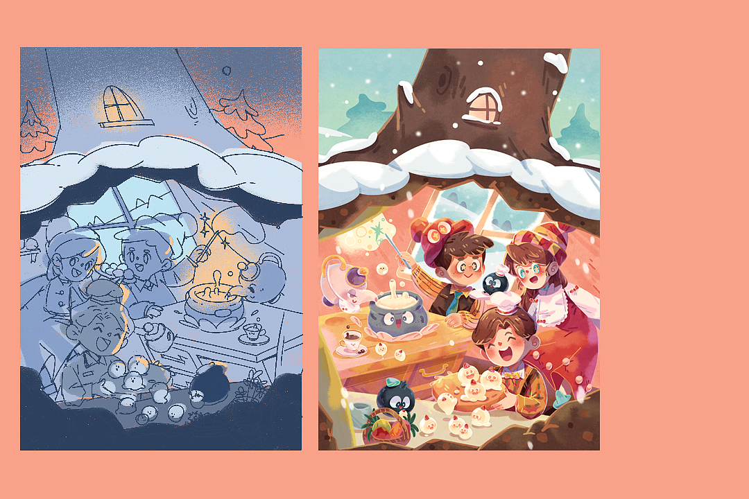 #魔法树洞（图ZMjkwMjU3Mzk2） - 儿童插画 - 站酷设计师林夕同学原创素材 - 站酷ZCOOL