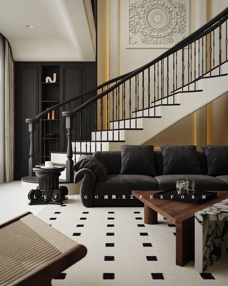 奶油法式挑空客厅+好多特写