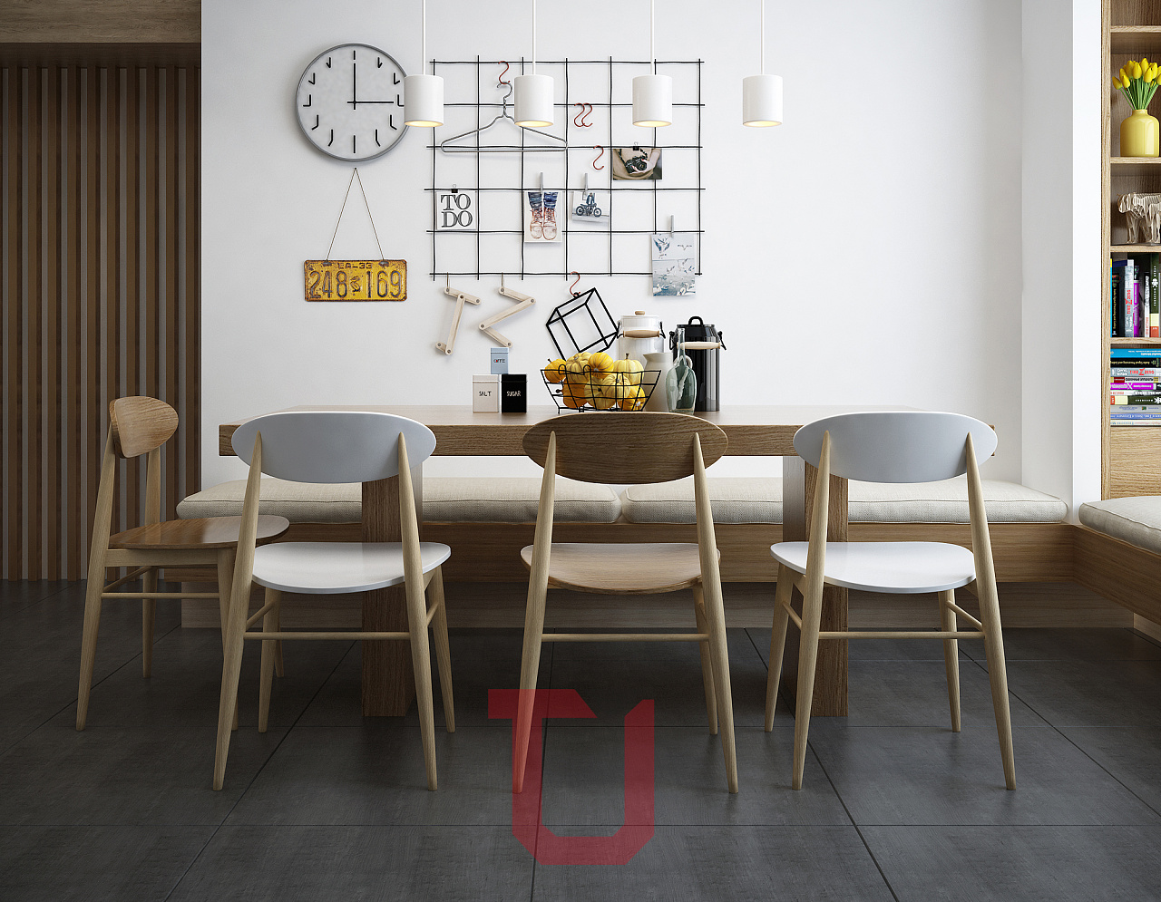 室内实木餐桌餐椅效果图 – 设计本装修效果图