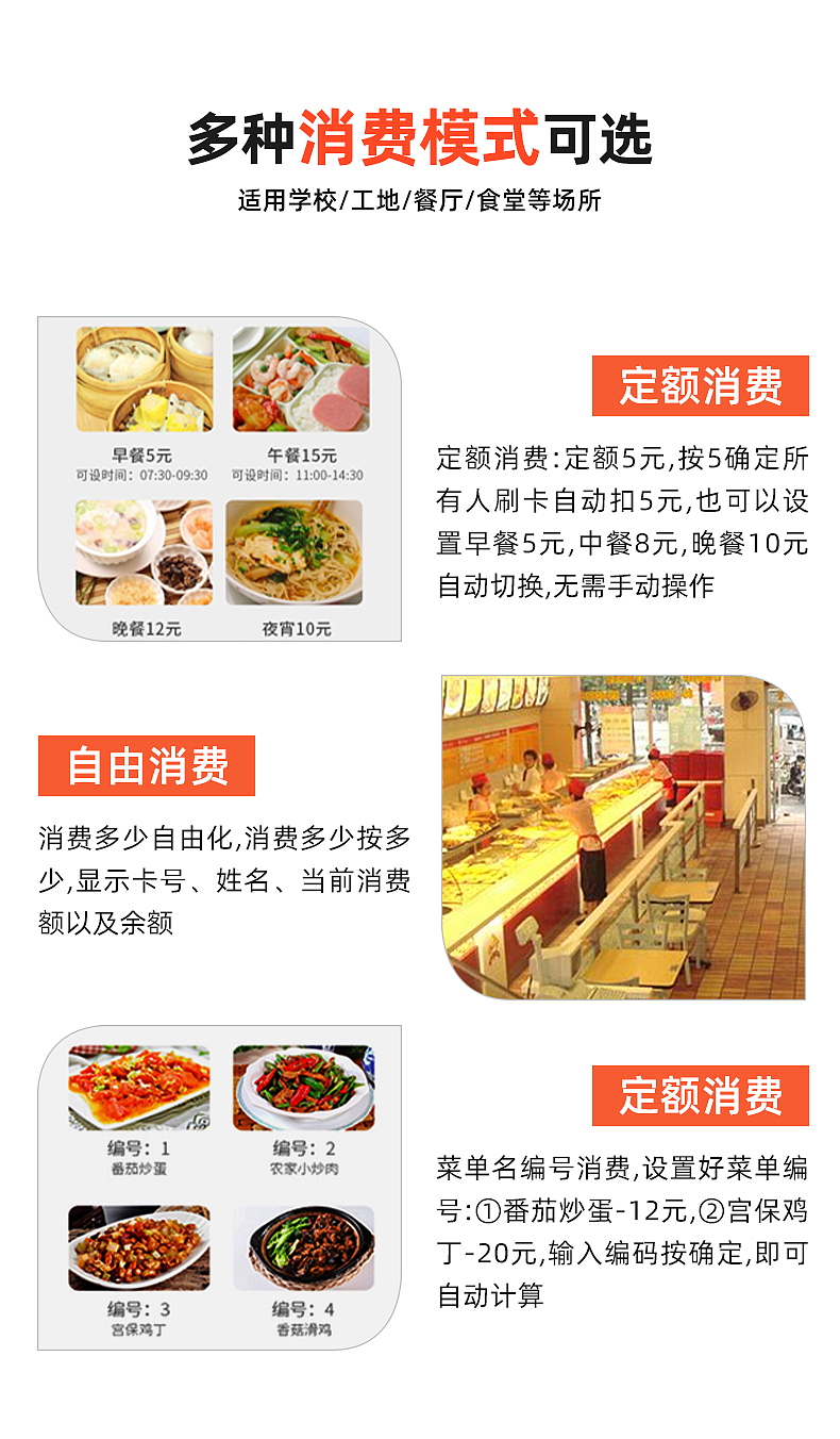 智能食堂多功能人脸刷卡二维码消费机 云实时消费系统