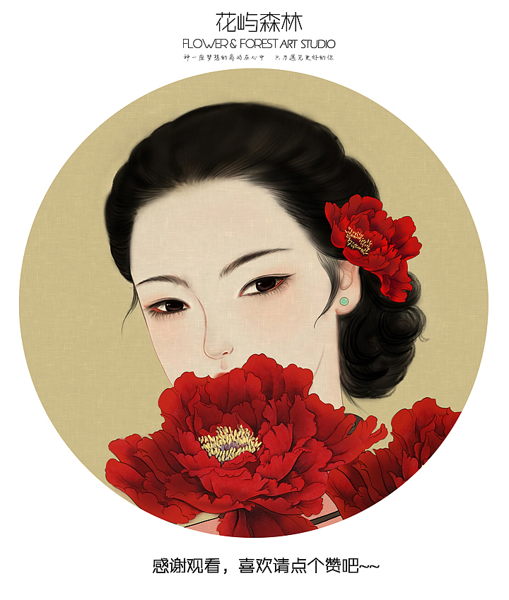 中国工笔画风格商业插画-美人依旧