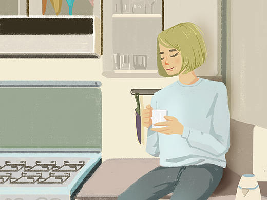 照片临摹-喝茶女孩