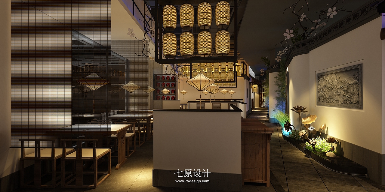 蓝之莲中餐厅设计_餐饮空间设计_七原设计作品（图ZMTgxNTM4NDYw） - 家装设计 - 站酷设计师七原设计原创素材 - 站酷ZCOOL