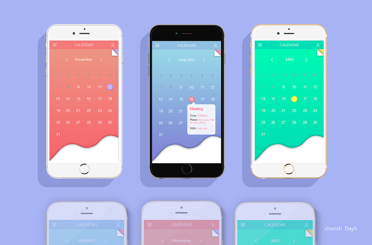 Calendar日历应用界面（图ZNTA3MDY0Mjg=） - APP界面 - 站酷设计师cherish818原创素材 - 站酷ZCOOL