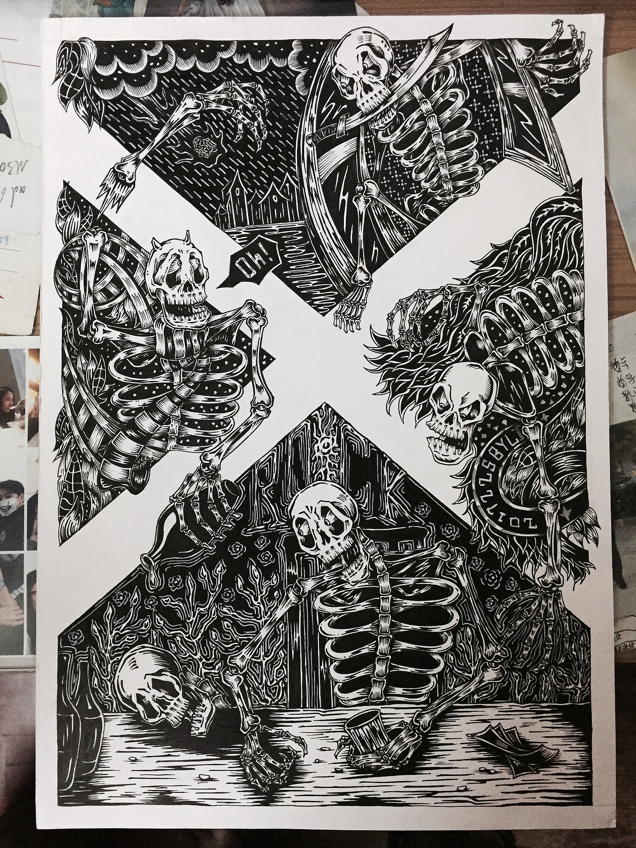 原创 黑白插画 无题四骷髅~