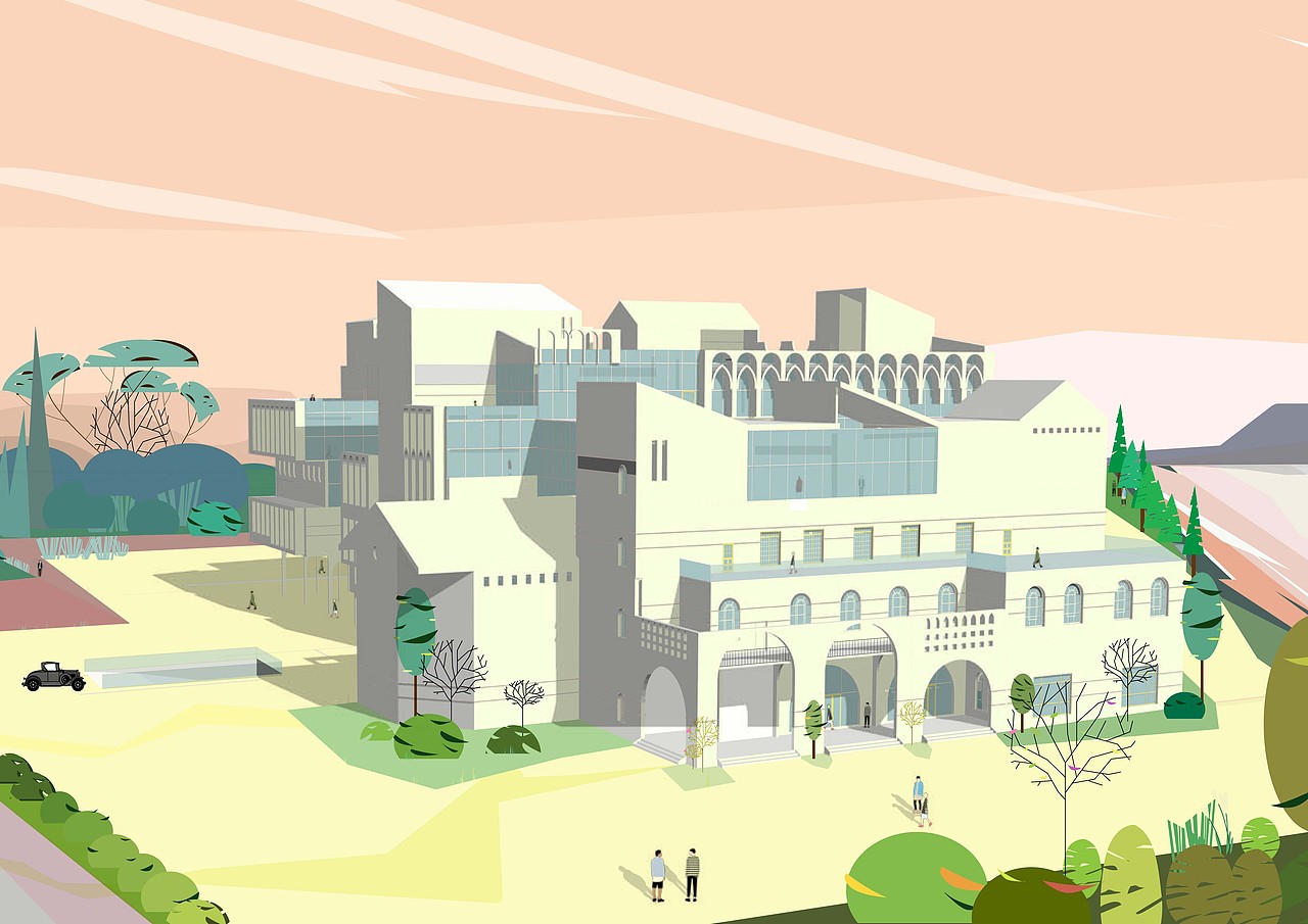 建筑学毕业设计插画风效果图_道姑-站酷zcool