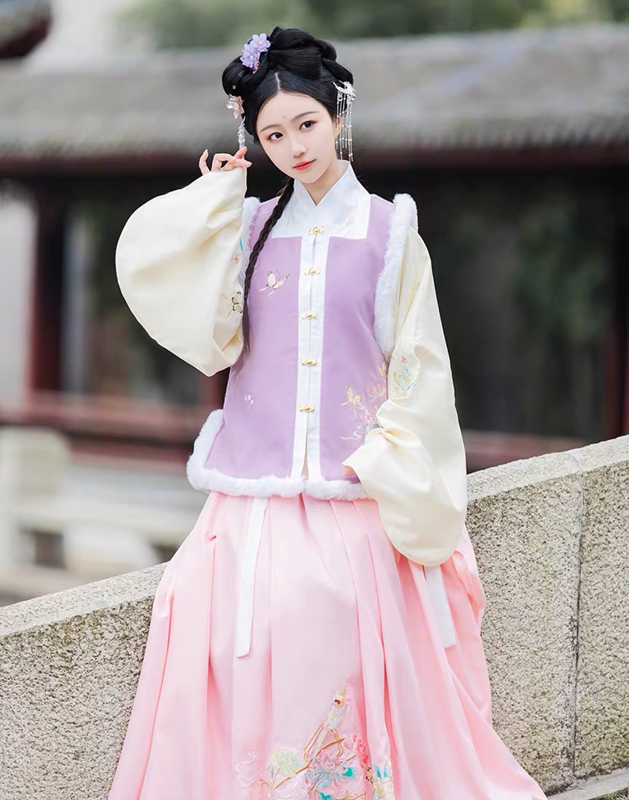 ［汉服设计］菊花玄凤鹦鹉明制方领比甲短袄裙～已授权