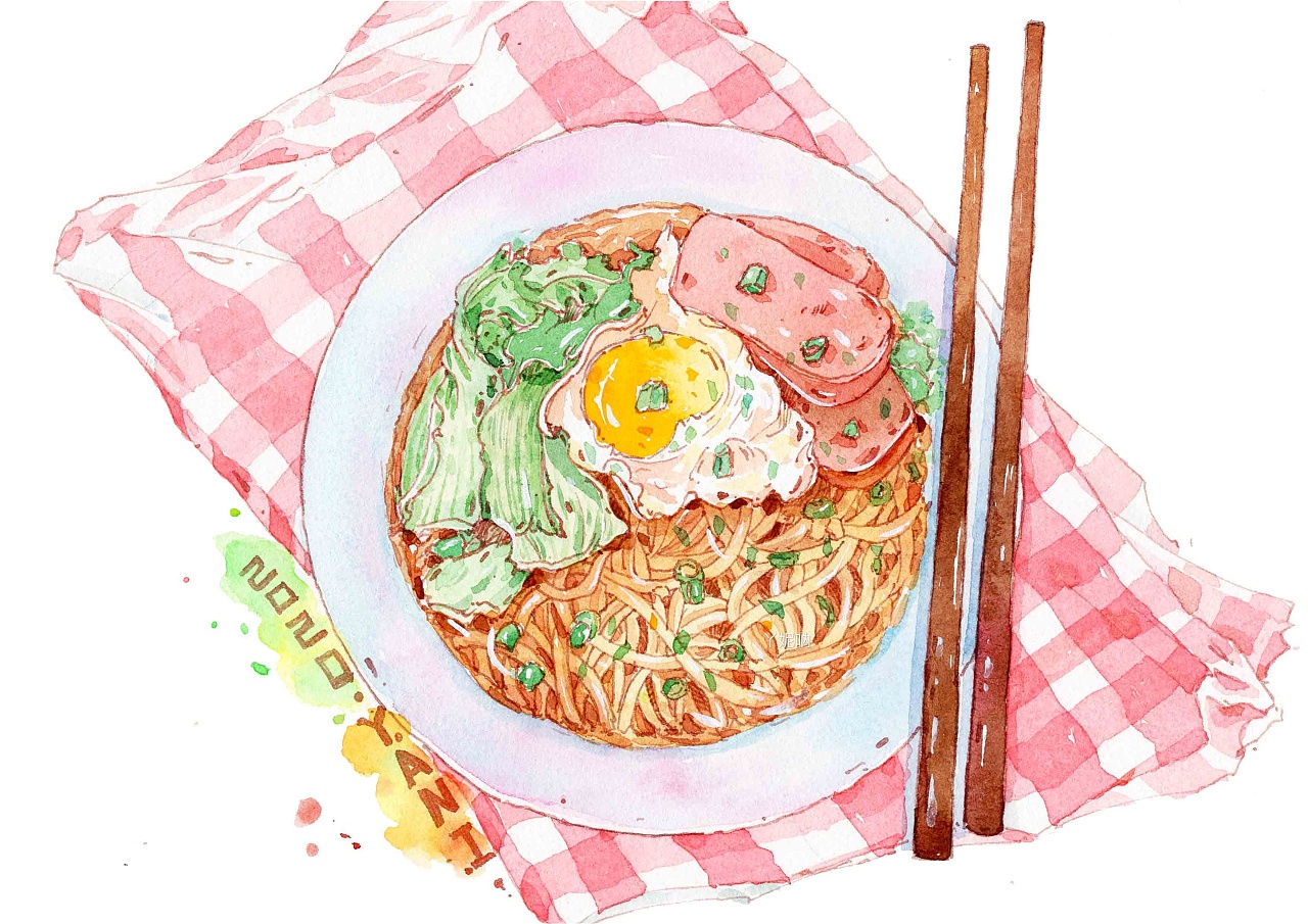 一组钢笔淡彩美食