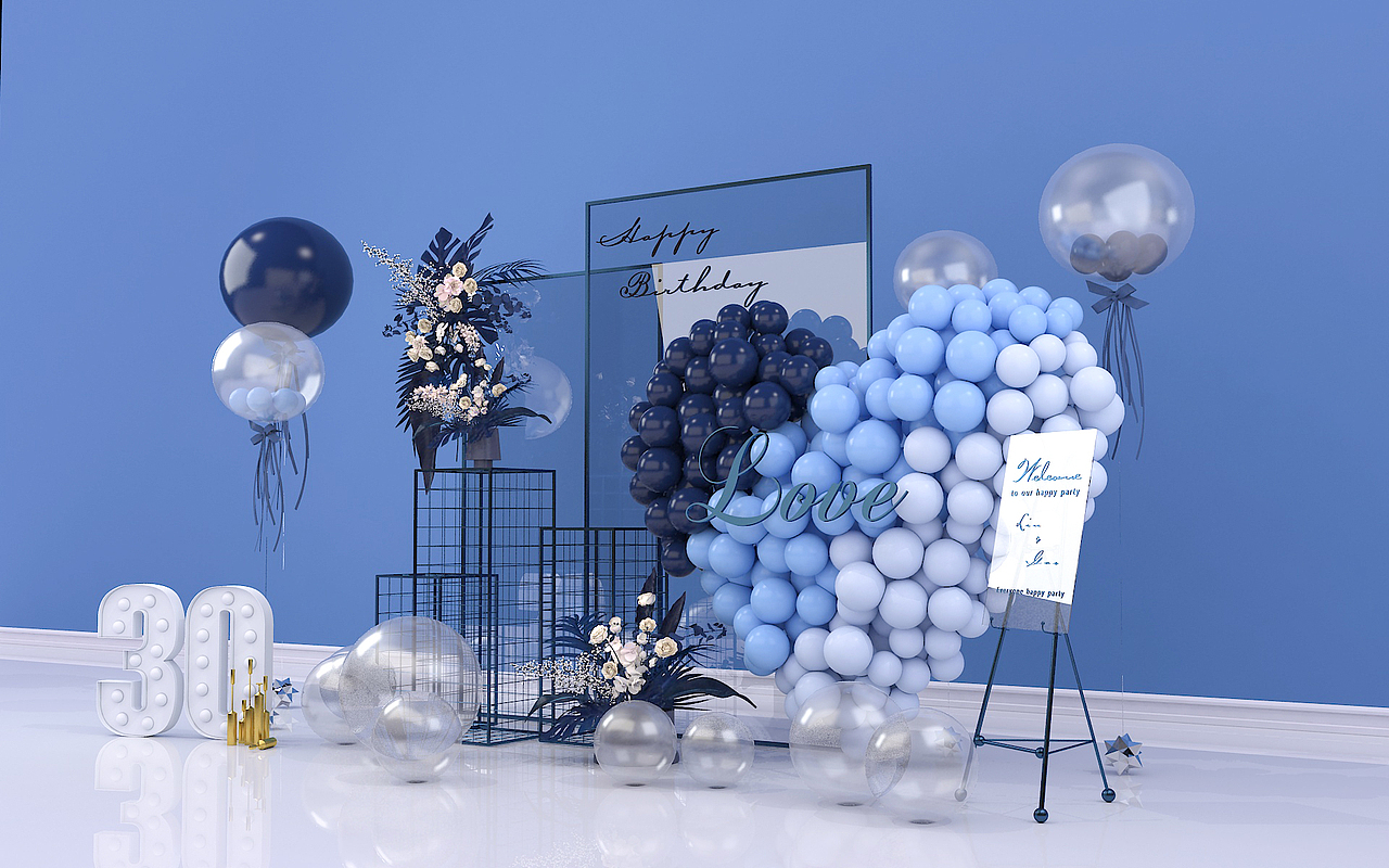 3D蓝色系高级感生日宴（图ZMjM2OTQ2MjQw） - 其他三维 - 站酷设计师画长安设计工作室原创素材 - 站酷ZCOOL