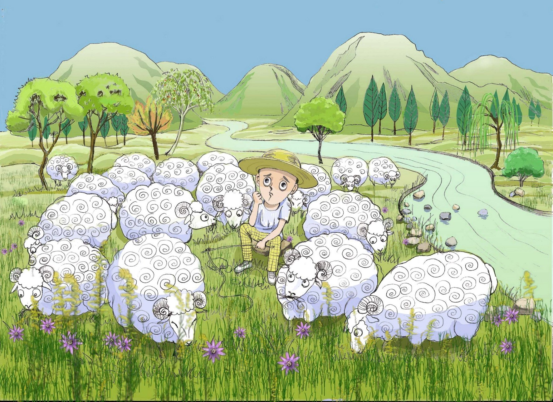 聪明的牧羊人插画图片