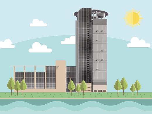 浙江大学建筑扁平插画