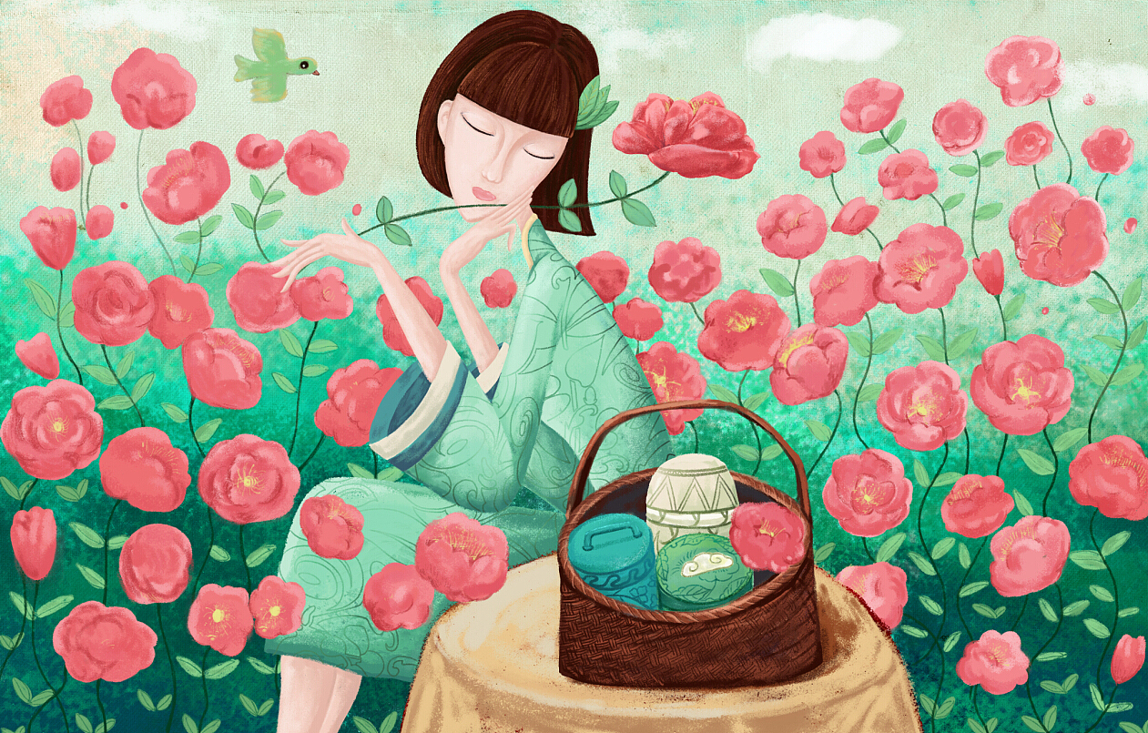 百雀羚三生花面膜插画（图ZMTgyOTg1OTI=） - 商业插画 - 站酷设计师多米儿原创素材 - 站酷ZCOOL