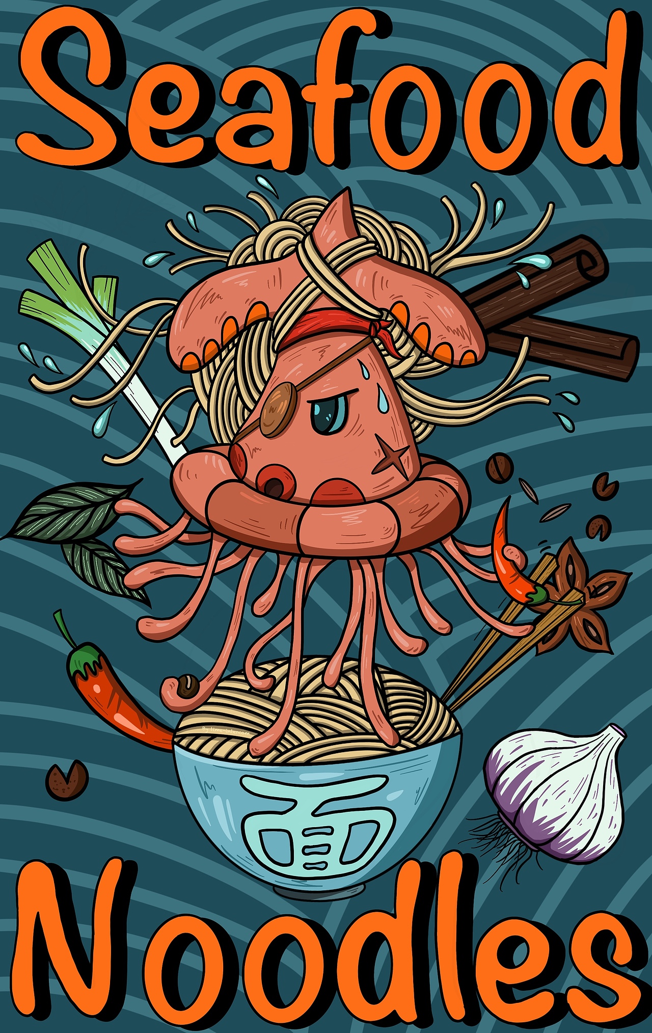 海鲜面主题宣传海报|插画|商业插画|time_intercom_原创作品-站酷