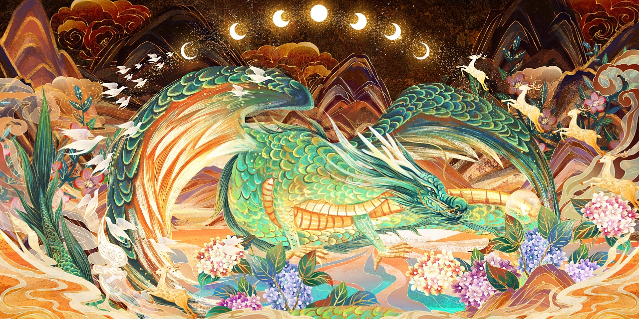 【绘画】国潮风中国古代神话天之四灵|插画|商业插画|莫醒182 - 原创