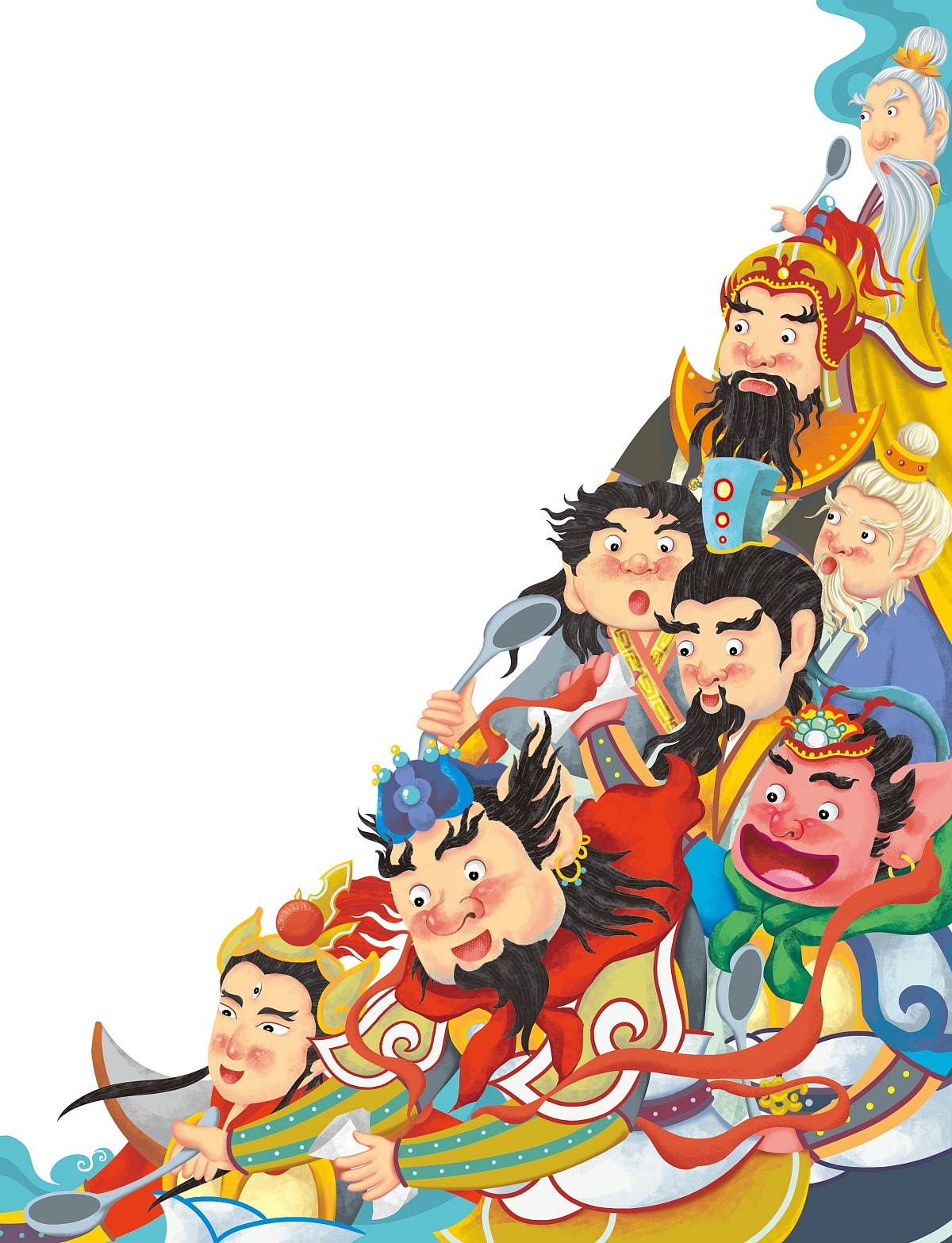 儿童文学门神哼哈二将无线扁平化卡通矢量儿童插画