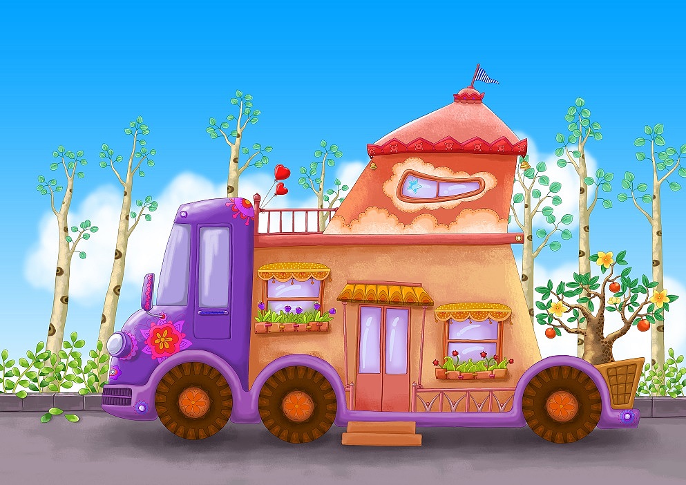 系列插画笨花房车