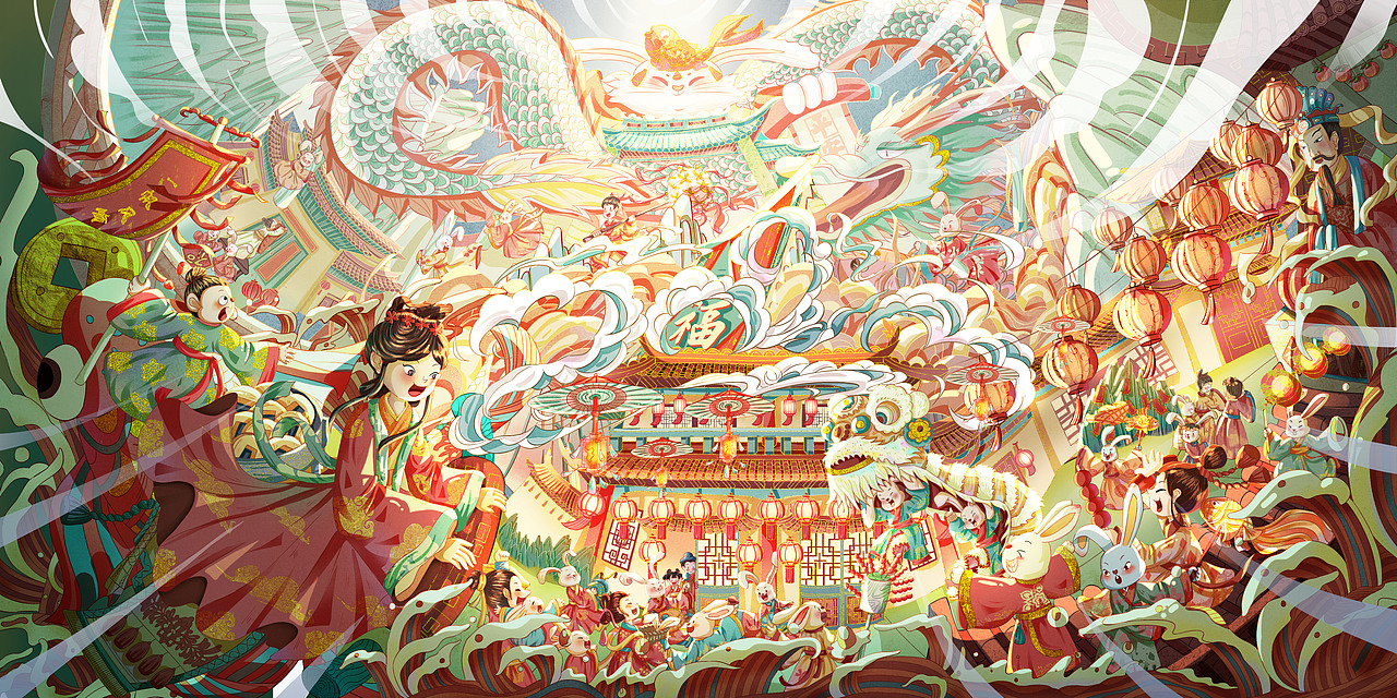 2023兔年氛围感春节kv节日插画