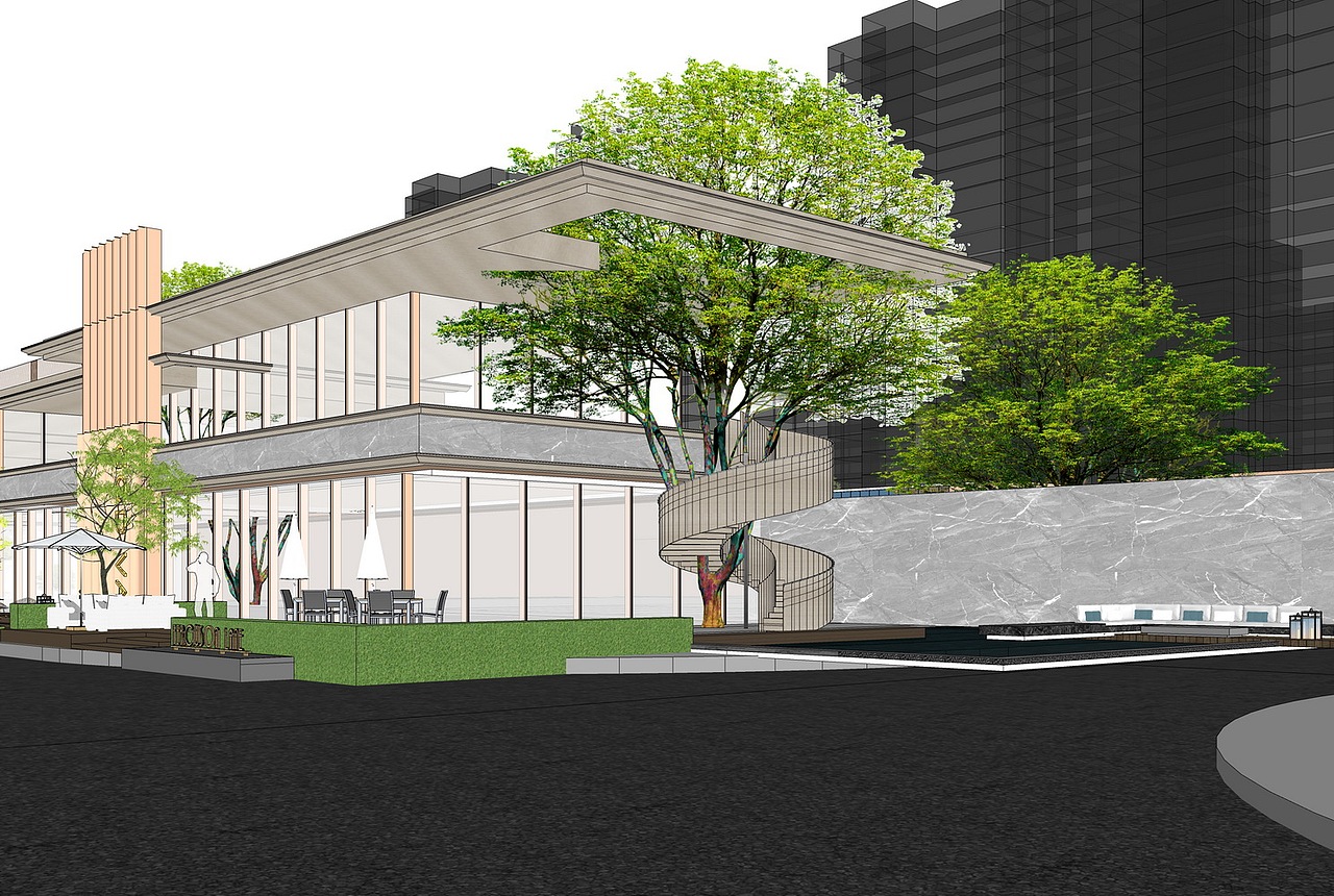 立体花园街区SU模型下载