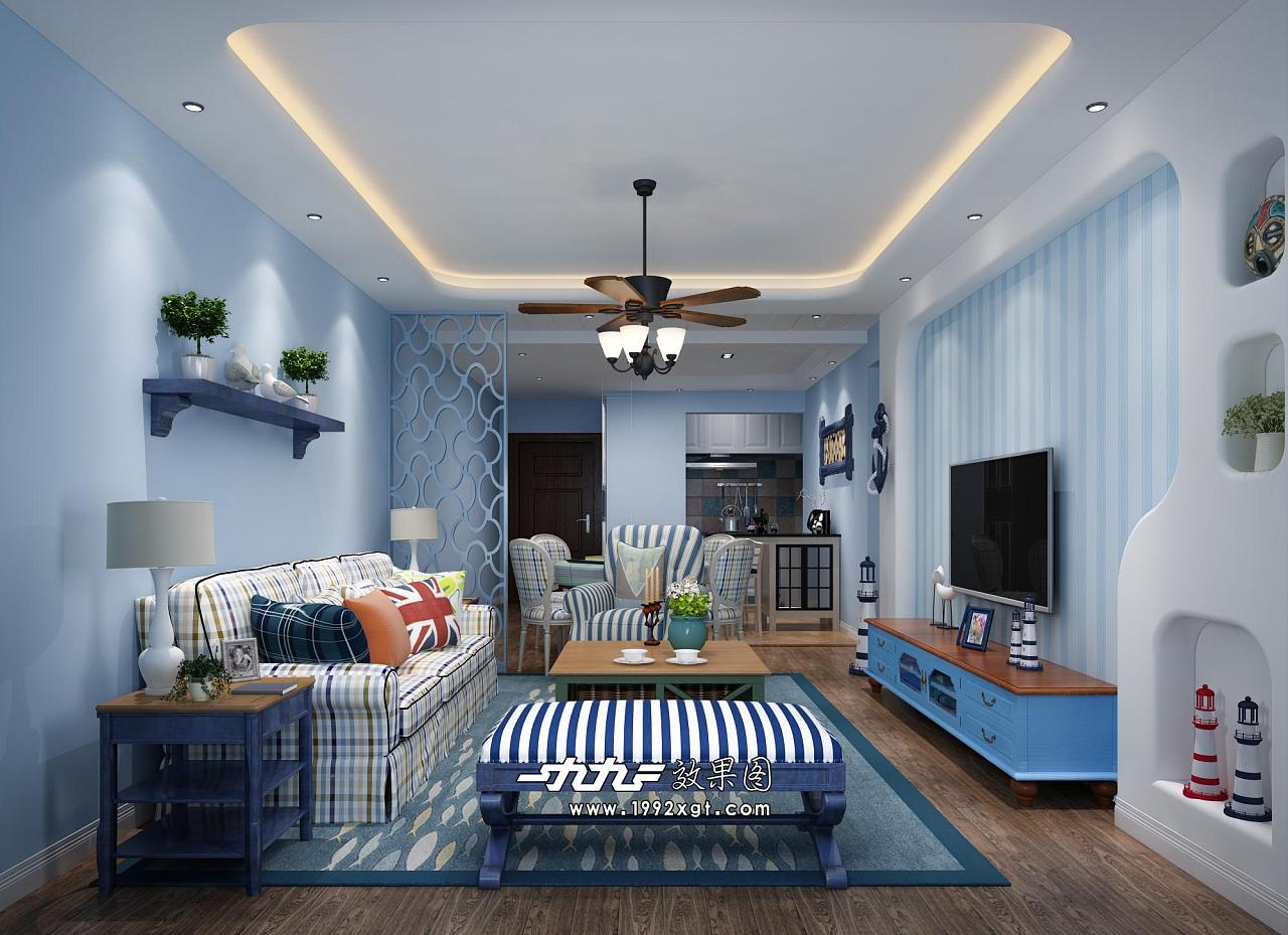 蓝色地中海风格装修效果图 如度假屋一样的舒适浪漫！_【千思装饰】