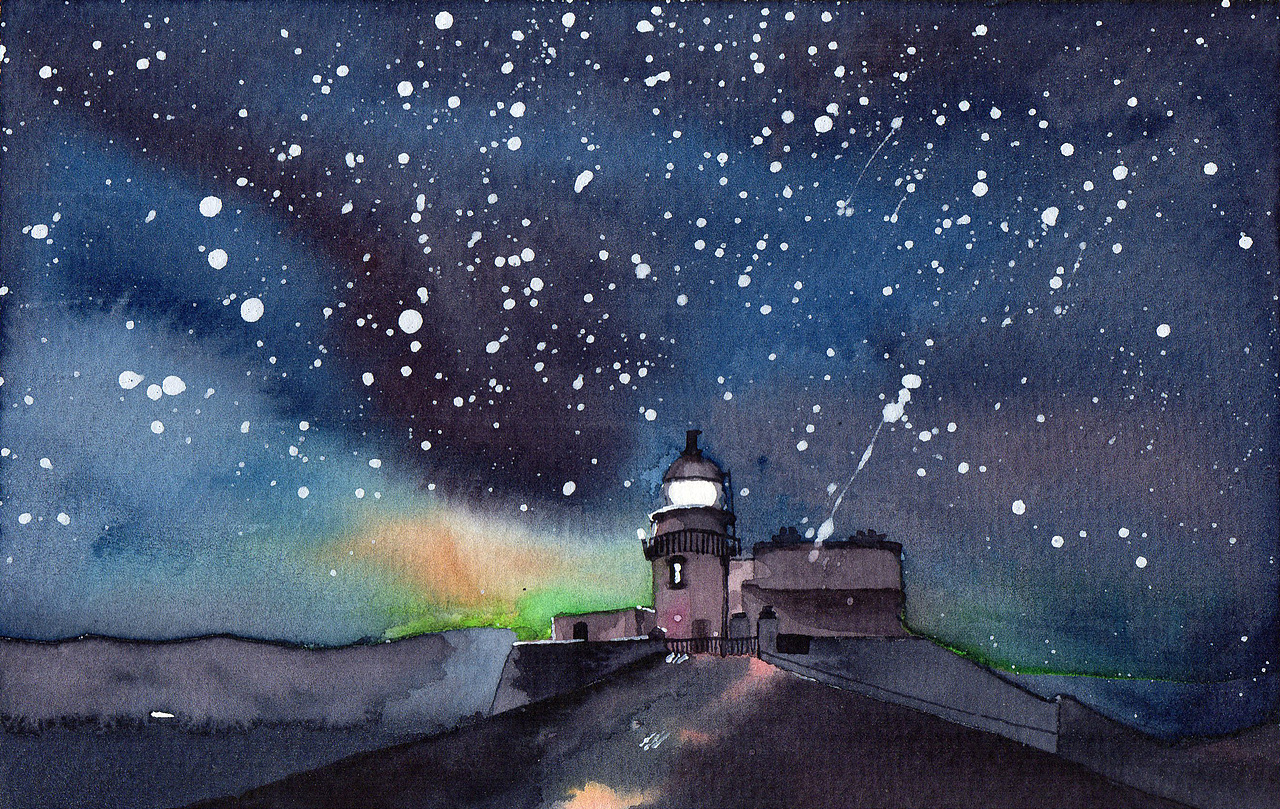 2017上半年年度总结1:水彩星空夜与海浪_奥菲利娅小仙女-站酷zcool