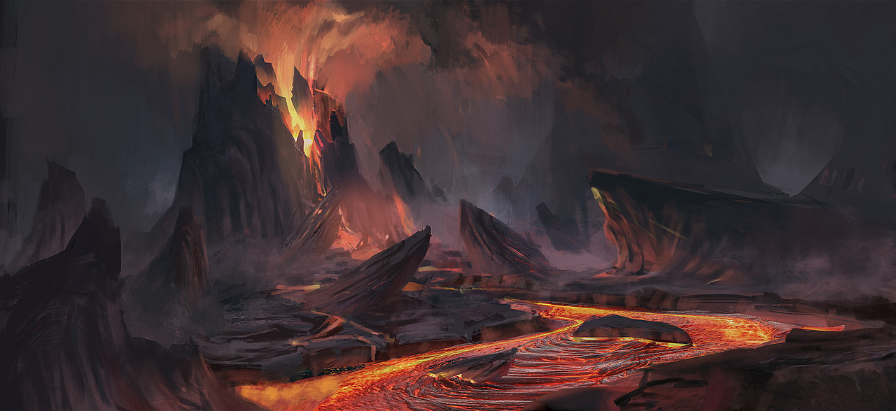 原创作品插画概念设定火山岩浆设计场景原画咖啡馆出谋画策出谋画策