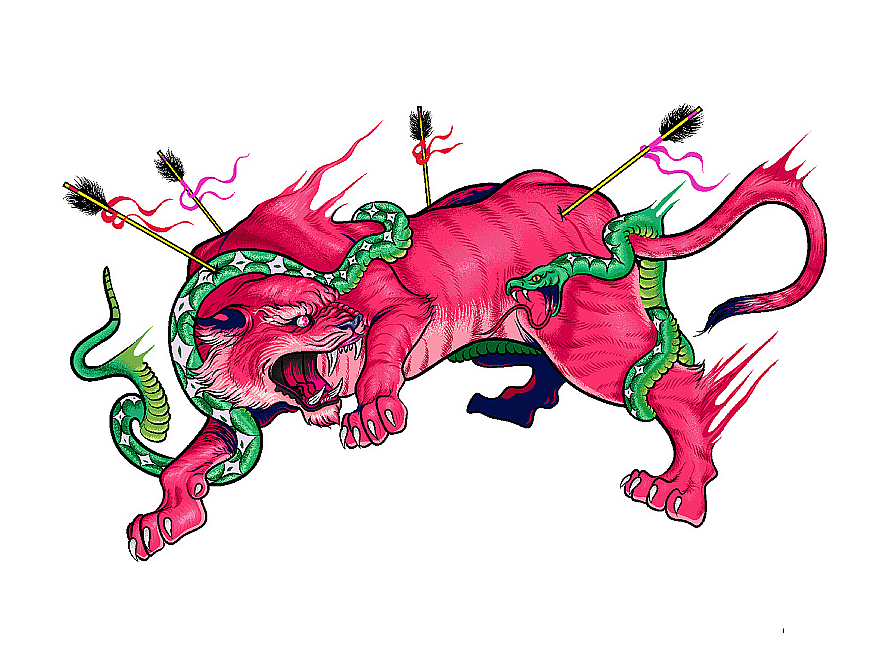 宏华手绘 老虎蛇