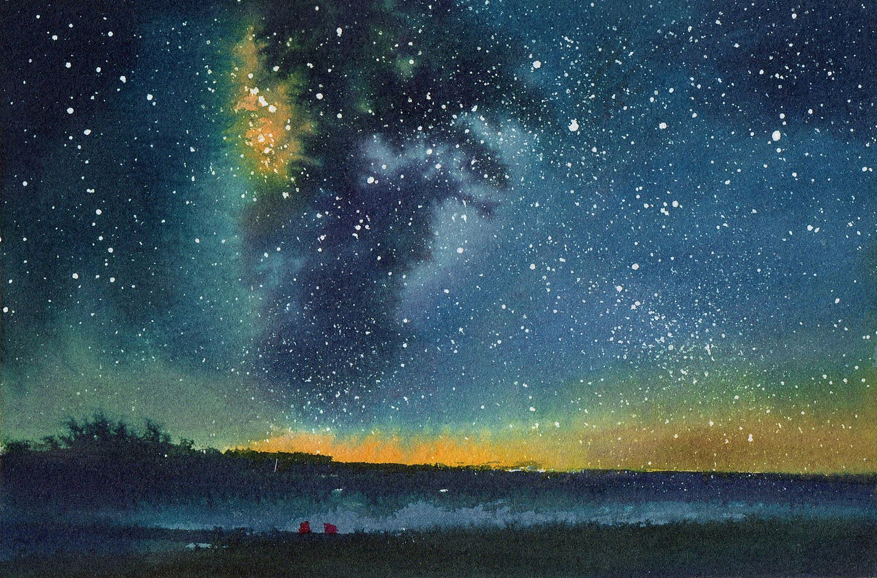 2017上半年年度总结1:水彩星空夜与海浪_奥菲利娅小仙女-站酷zcool