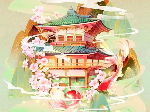 新国风-建筑-山水-锦鲤-旅游风景