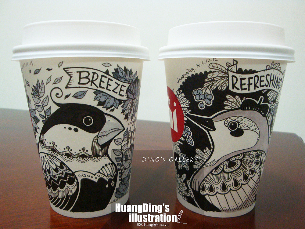 咖啡杯上的Sweet Spring 系列插画作品（图ZMTI5OTY3MDA=） - 艺术插画 - 站酷设计师丁几huangding原创素材 - 站酷ZCOOL