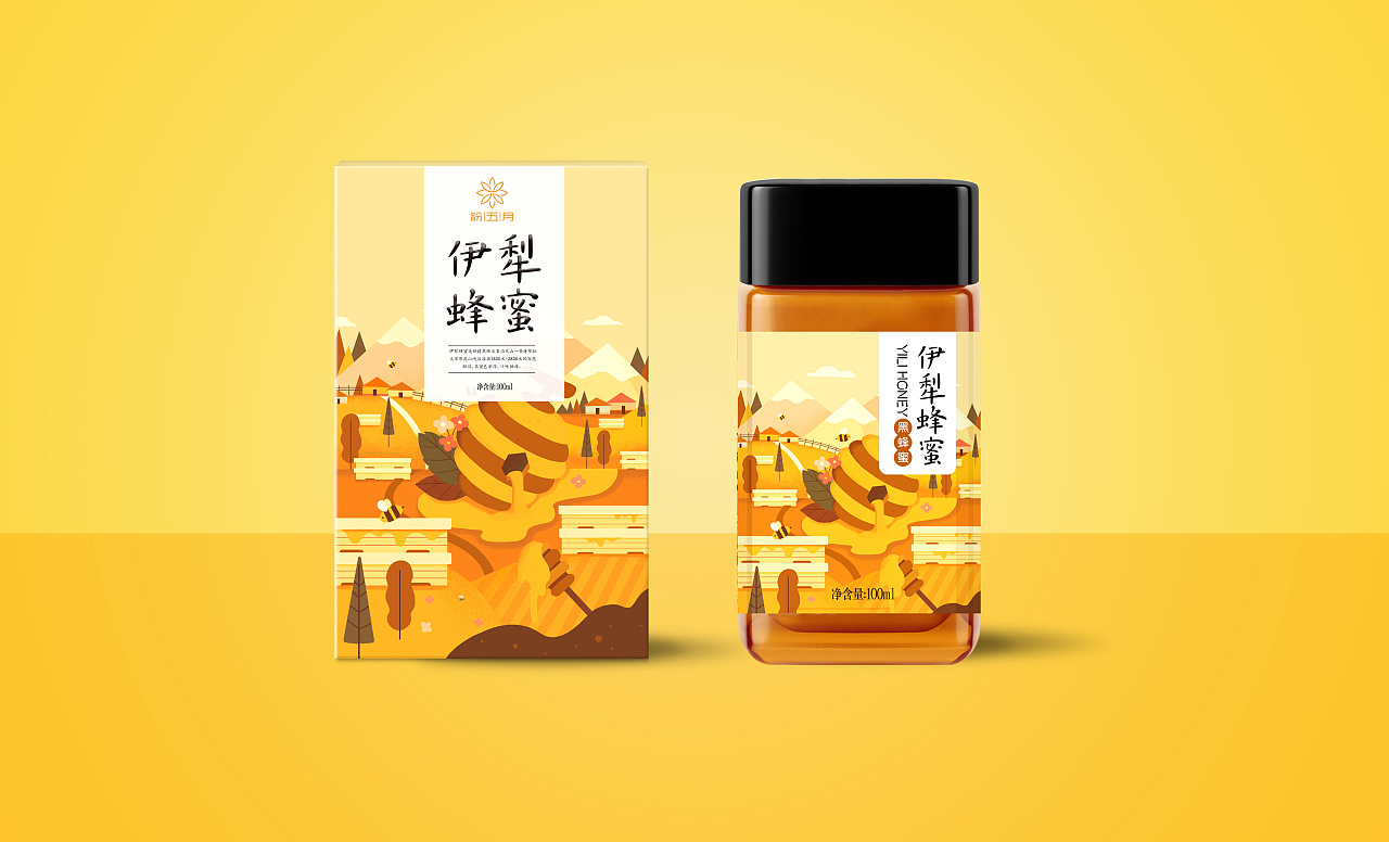 【包装插画】伊犁黑蜂蜜