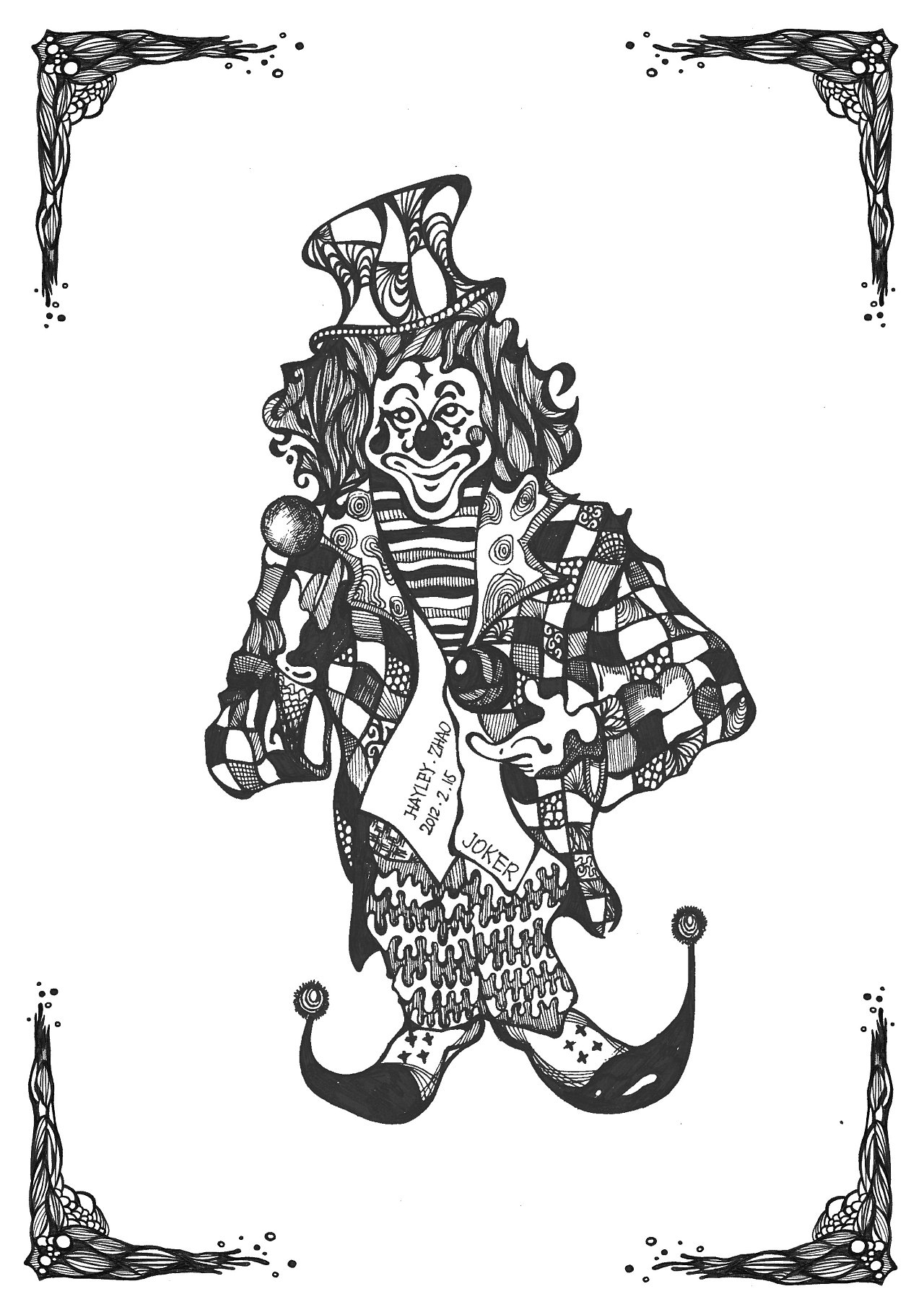 黑白插画-复古花边小卡片