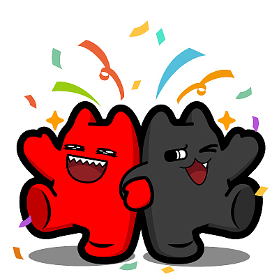 魔鬼猫表情-出场】#全身 双子 踢腿 喷花 牵手 庆祝 跳起  开心 高兴