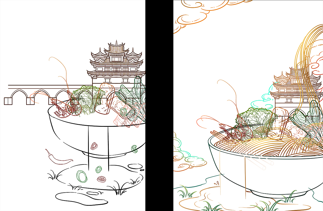 过桥米线 包装插画设计