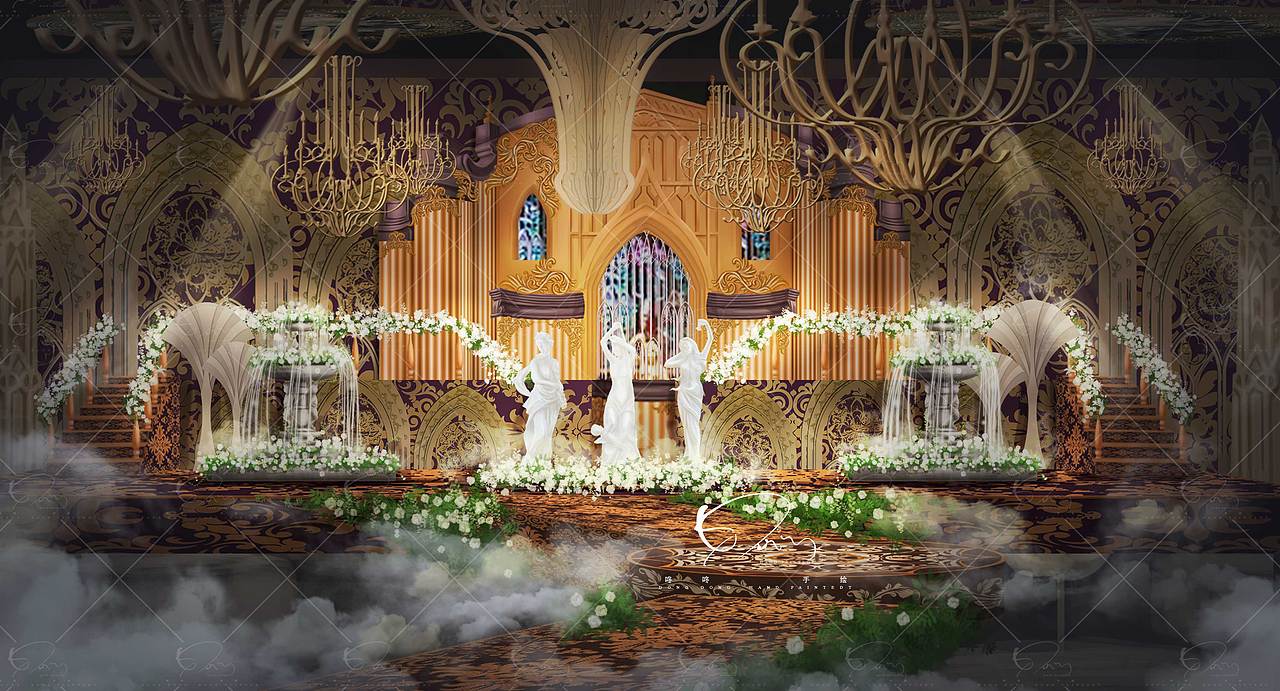 宫廷复古风婚礼手绘（图ZOTM5ODU1MjQ=） - 舞台美术 - 站酷设计师咚咚婚礼手绘原创素材 - 站酷ZCOOL