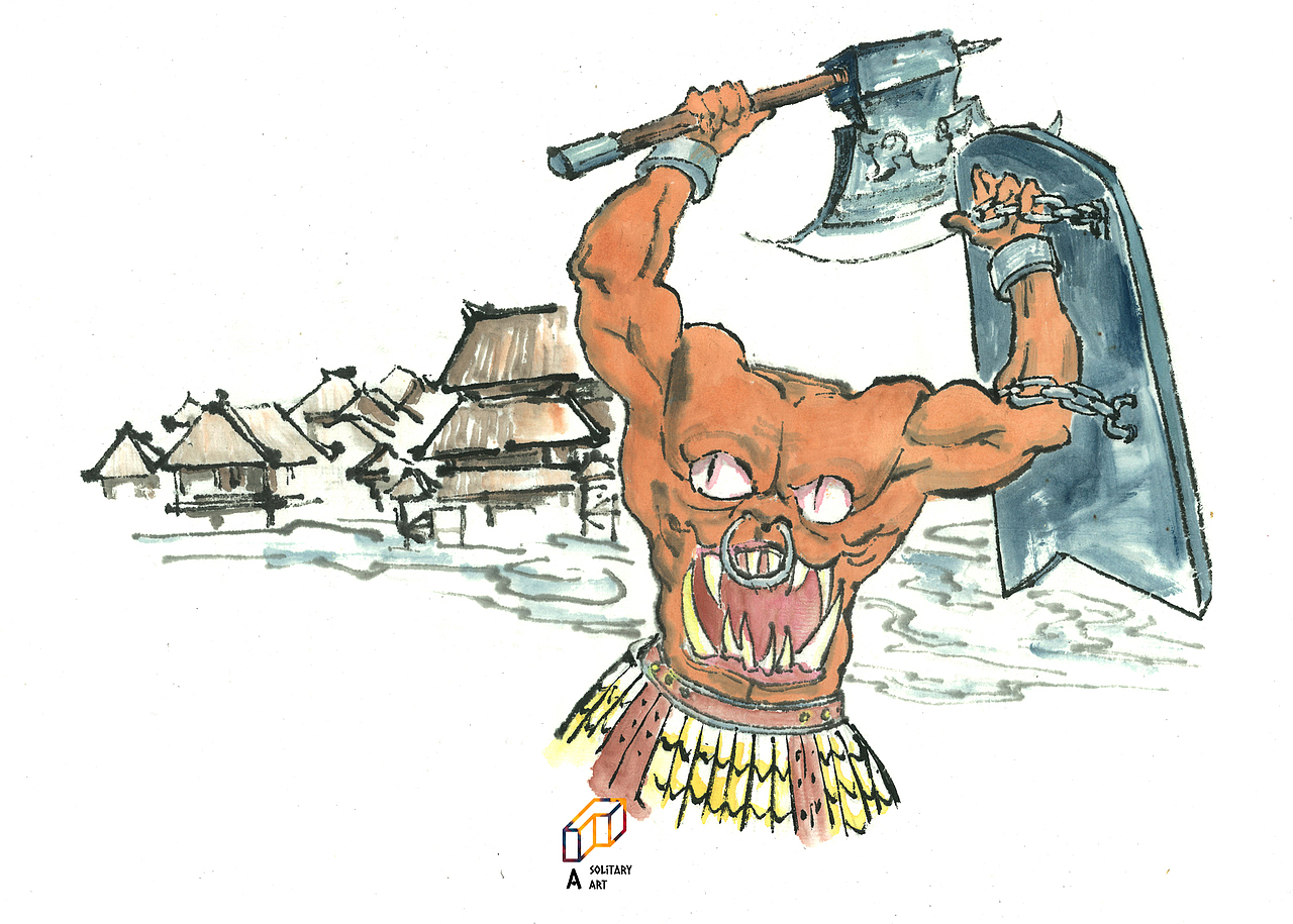 评曰：常羊山从此阴云郁结，碧天不开，还时时听见闷雷在山谷中轰鸣回响。 据说那是失败的英雄刑天，一直不心甘，不停地挥舞武器，在与敌人作战。