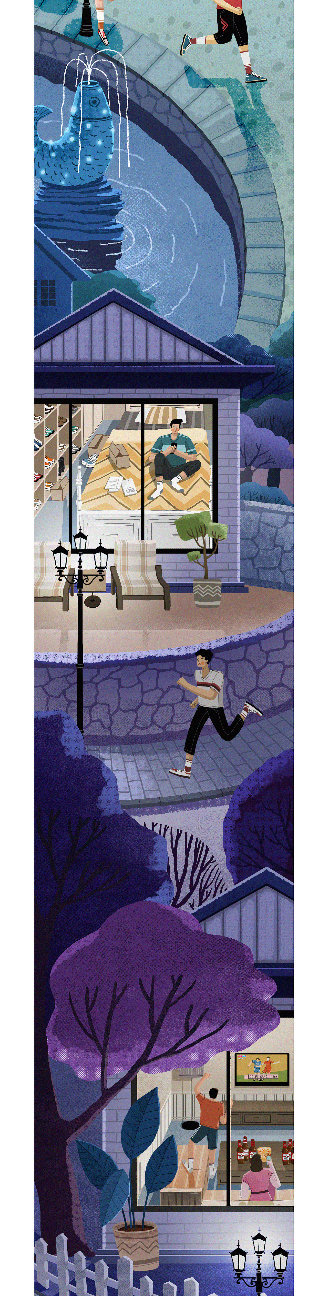 与鱼YUYU商业插画12时辰运动长图