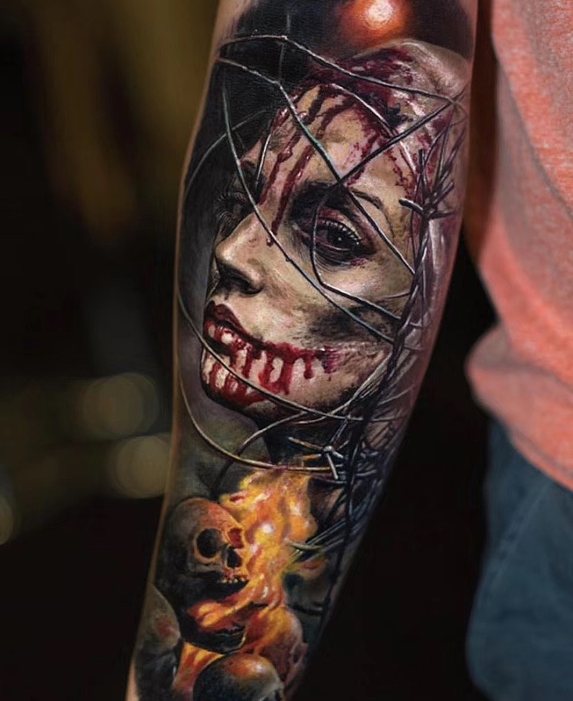 欧美写实纹身和黑灰素描风格纹身赏析定制.人物写实纹