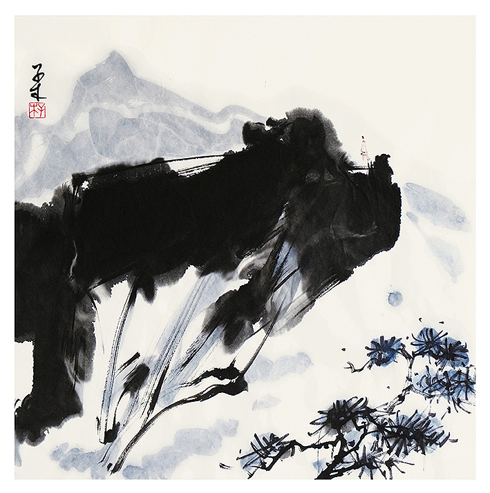 子木水墨山水作品:《致虚极 守静笃》69x69cm 2015