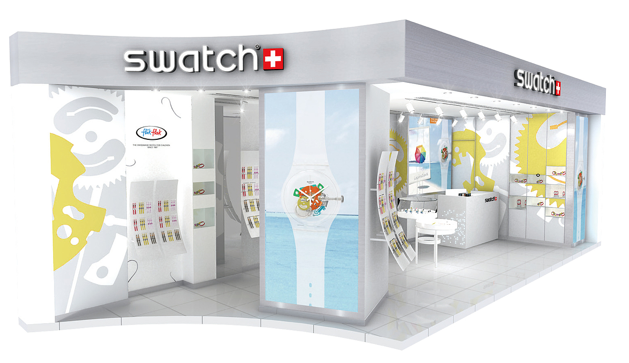珠宝饰品行业空间设计-SWATCH手表三亚免税店空间设计-墨尔本视觉设计空间设计
